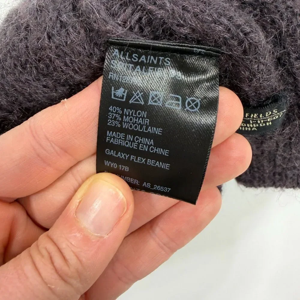 All Saints Dark purple slouch wool Knit Beanie